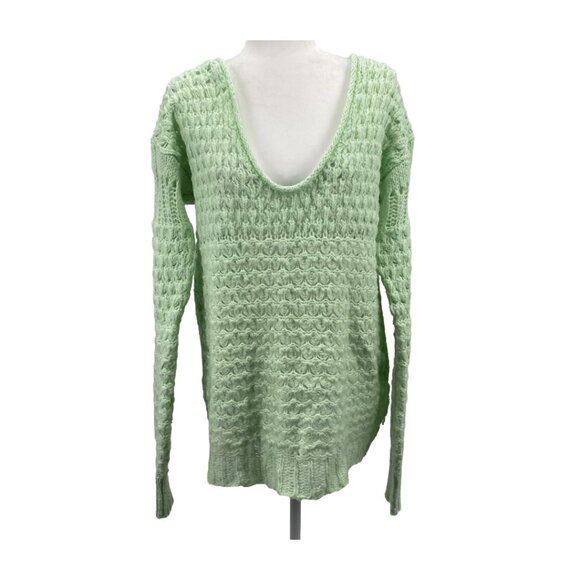 Free People Crashing Waves Sweater Small Mint Green Boho Chic Knit - Picture 2 of 14
